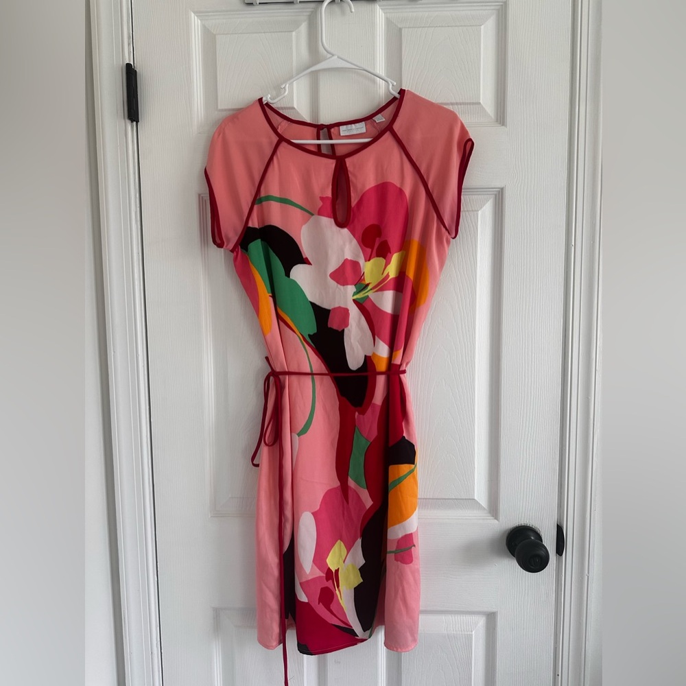New York and Company Pink Floral Hi Lo Midi Dress Spring Cocktail Party Size S